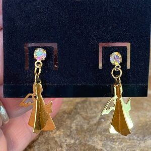 Avon Vintage 80s Angel Earrings Holiday Jewelry Goldtone Rhinestones